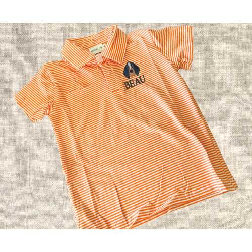 Tennessee Embroidered Boy's Orange Short Sleeved Polo Style Collared Shirt - Striped | Cute Smokey Coonhound Outfit | Football
