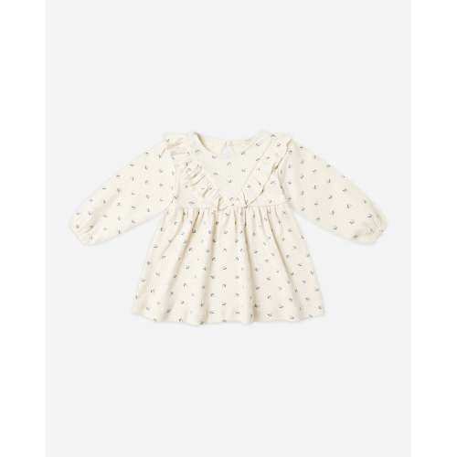 Long Sleeve Ruffle V Dress Blue Ditsy