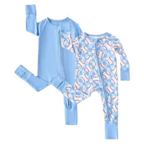 Chichoo Rayon from Bamboo Baby Pajamas Boy 2pack Baseball Football Infant 2 Way Zipper Pjs Romper Newborn Footless Sleeper