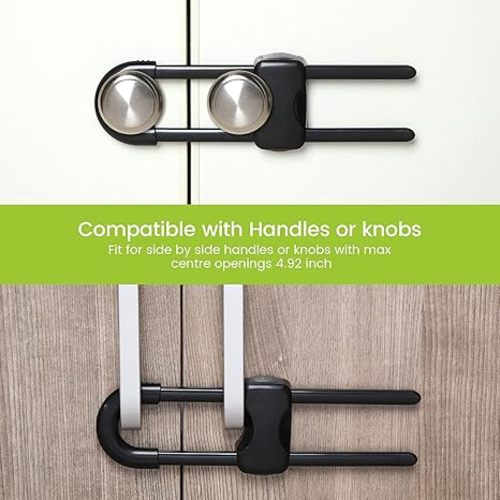 Jetec 10 Pieces Cabinet Locks for Babies, U-Shaped Proofing Drawers Safety Child Locks Adjustable, Easy to Use Childproof Latch for Knob Handle on Kitchen Door Storage Cupboard Closet (Black)