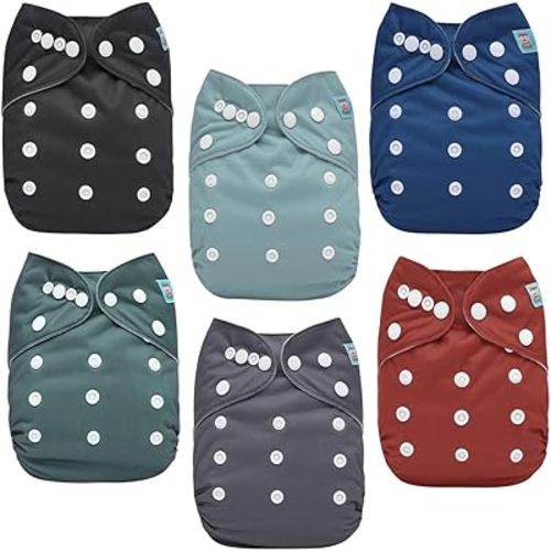 ALVABABY Baby Cloth Diaper 6 Pack with 12 Inserts One Size Cloth Diaper Covers Adjustable Washable Reusable for Baby Girls and Boys