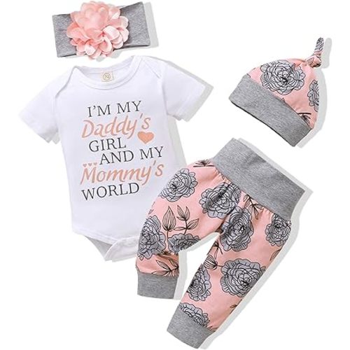 Renotemy Newborn Infant Baby Girl Clothes Summer Outfits Infant Romper Pants Cute Toddler Girl Clothes Gift Set