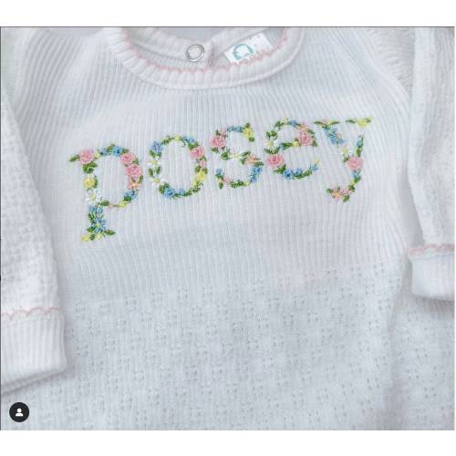 White with pink trim Floral Baby girl monogram gown or romper, Paty gown monogram, Paty gown, Baby girl coming home outfit