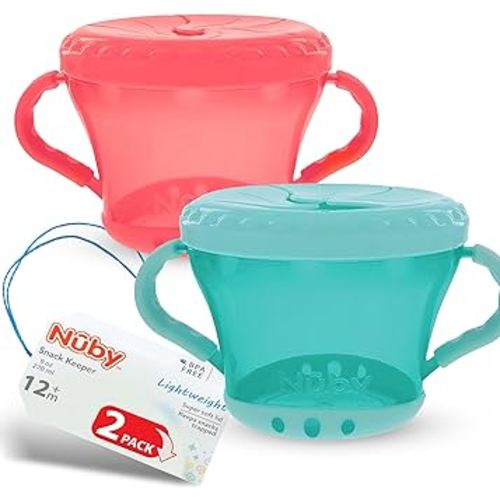 Nuby 2-Pack Snack Keepers, Coral and Aqua