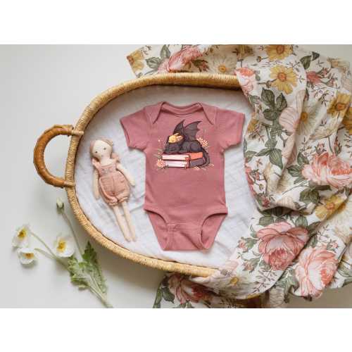 Dragon Reading Baby Onesie - Floral, Comfortable Premium Cotton