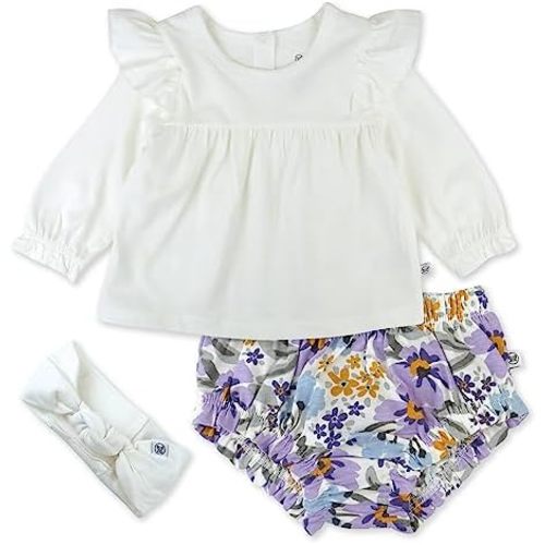 HonestBaby baby-girls Novelty Top, Bloomer & Headband Set 100% Organic Cotton for Baby and Toddler Girls