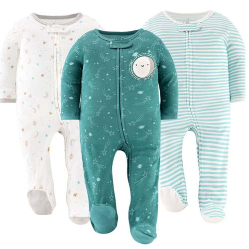 The Peanutshell Sleep n Play Celestial Footed Pajamas for Baby Boys & Girls Set, 6-9 Months, 3-Pack