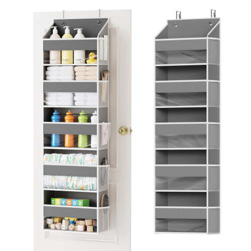 Tooloton Over-the-Door Organizer with 5 Large Pockets & 10 Mesh Side Pockets, Gray (1 Pack)