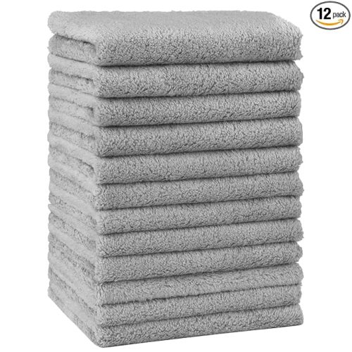 HOMEXCEL Baby Washcloths 12 Pack-Microfiber Coral Fleece Baby Bath Face Towel 7 x 9 Inch Extra Absorbent Soft Burp Cloth and Wash Cloths for Newborn-Infants and Toddlers-Gentle On Sensitive Skin,Grey