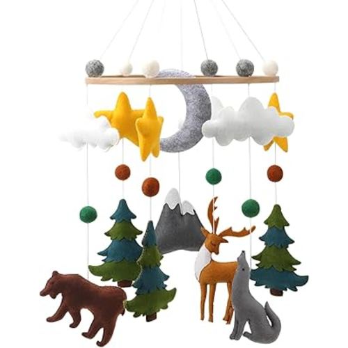 Woodland Mobile for Crib - A Woodland Crib Mobile with Stars Trees Clouds and Animals for a Forest or Hunting Theme