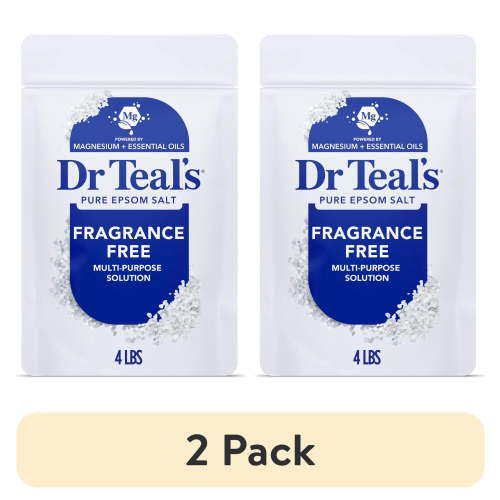 (2 pack) Dr Teal's Epsom Salt Magnesium Soak, Fragrance Free, 4 lbs