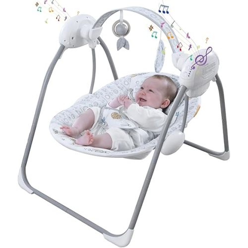 Portable Baby Swing for Infants, Compact & Foldable Infant Swing with 5-Speed Swing,Music, Timer, Cushioned Seat, Battery Operated, 0-9 Months 6-20 lbs,SG2403