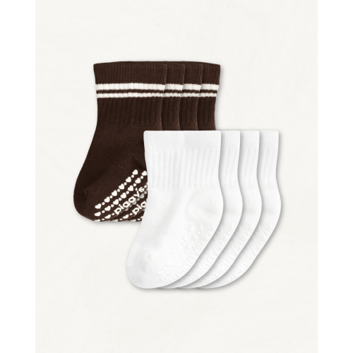 Baby Gripper Crew Socks 4-Pack (3-6 Months) - Espresso
