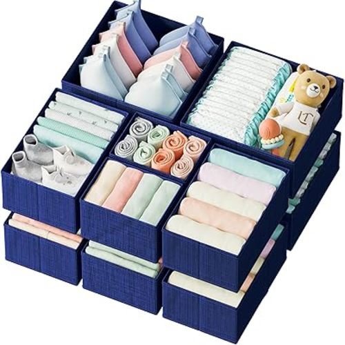 Drawer Organizer Set of 12 - Navy Dresser Organizer for Nursery, Bedroom & Closet