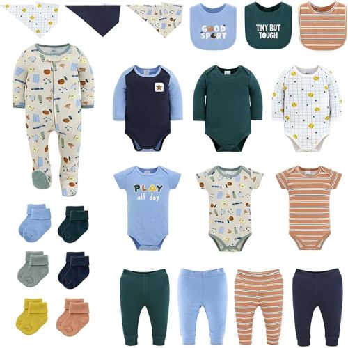 The Peanutshell 23-Piece Baby Boy Clothing Set, 100% Cotton, Newborn Essentials Must Haves, Blue & Multicolor