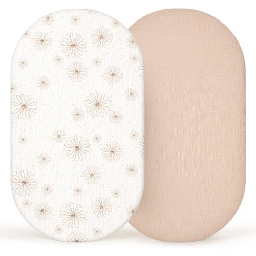 lulumoon Muslin Bassinet Sheets Baby: Cotton Bassinet Sheets Fitted for Boys and Girls - Bassinet Mattress Sheets for Oval Rectangle or Hourglass