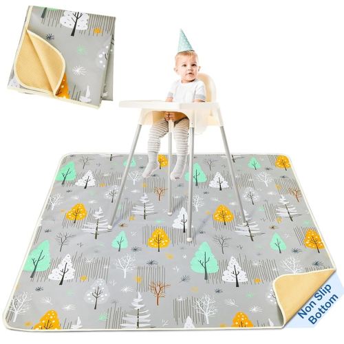 Basumee Splat Mat High Chair Mat Waterproof Baby Play Splat Mat for Under High Chair Food Catcher Highchair Mat for Floor Non Slip Bottom, Gray Tree, 46x42 Inches