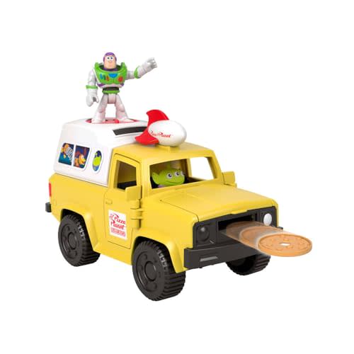 Fisher-Price Imaginext Disney and Pixar Toy Story Pizza Planet Truck with 3-inch Buzz Lightyear & Alien Friend Action Figures, Toy Vehicle & Pizza Projectile Accessories