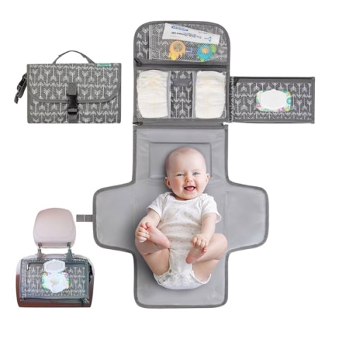 Kopi Baby Portable Diaper Changing Pad - Baby Diaper Changer Travel Bag with Wipes Pocket, Smart Design Portable Changing Mat, Infant Travel Station Kit, Gift for Newborn Girl & Boy - Premium