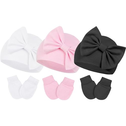 Century Star Newborn Girls Hats Baby Hat and Mitten Set Big Bow Knit Infant Headbands Winter Baby Hat for Girls