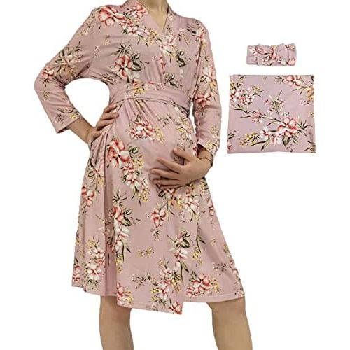 SUFEINI Swaddle Set with Matching Mommy Robe, Maternity Robe Nursing Hospital Delivery Labor Robes Pregnancy Women Loungewear