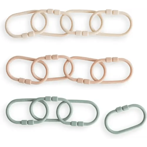 mushie Baby Chain Link Rings Toy 12-Count | Multiuse Car Seat Stroller Connecting Toy (Shifting Sand, Blush, Cambridge Blue)