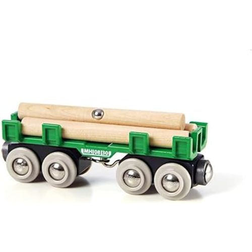 BRIO World - 33696 Lumber Loading Wagon | 4 Piece Toy Train Set for Kids | FSC-Certified Wooden Components | Ideal for Ages 3 and Up - Green
