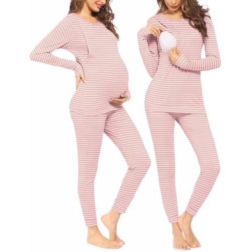 Ekouaer Nursing Pajamas Set Long Sleeve Maternity Clothes Thermal Underwear