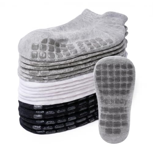 Non-Slip Baby Cotton Ankle Socks with Grippers for Toddler Walking | 0 Months-7 Years, Unisex for Infant Boys Girls Kids, Anti Skid Soles
