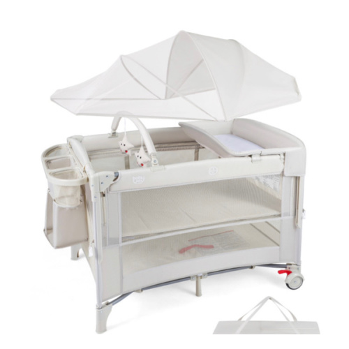 Foldable Baby Bassinet with 4 Adjustable Heights Changing Table and Mattress