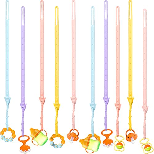 Nuanchu 10 Pcs Toy Straps for Baby, Silicone Set Pacifier Clip, Applies to Car Seat Toy, Teether Toy, High Chair, Stroller Accessories, Baby Toy Clips, Cribs, Rocking Chair