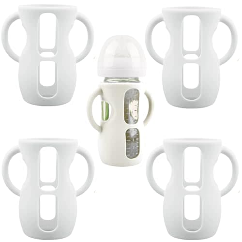 Frezonika 4 Pack Silicone Sleeves for Avent Natural Glass Baby Bottles, Silicone and Easy-Grip Handles for Drop Protection, Compatible with Philips Avent 4/8 OZ Glass Bottle (Milk White, 8 OZ)