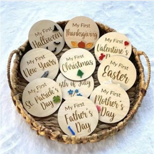 10pcs/Set Baby Photography Milestone Cards, Wooden Holiday Props Cards 7*7cm, Suitable For Baby Shower, Party Decoration, Nursery Display | SHEIN USA
