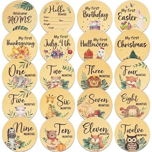 Baby Monthly Milestone Cards Sign, 10 Double Sided Hello World Newborn Sign My First Holiday Milestone for New Baby Shower Christmas Gifts