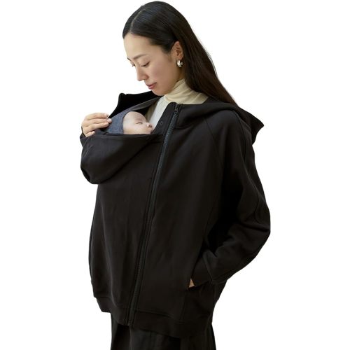 Konny Babywearing Outerwear, Women's Zip Up Hoodie | 2-in-1 Winter Coat Nursing Hoodie with Pockets Outwear (Black, M)