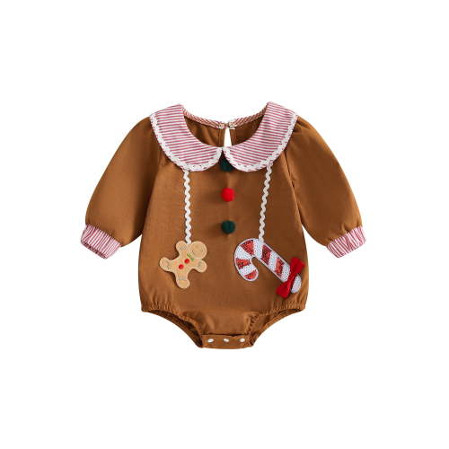 RUINIXCW Newborn Baby Girl Gingerbread Christmas Outfit Bubble Romper Infant Baby Girl Boy Fall Winter Clothes Long Sleeve Doll Collar Bodysuit Sweatshirt