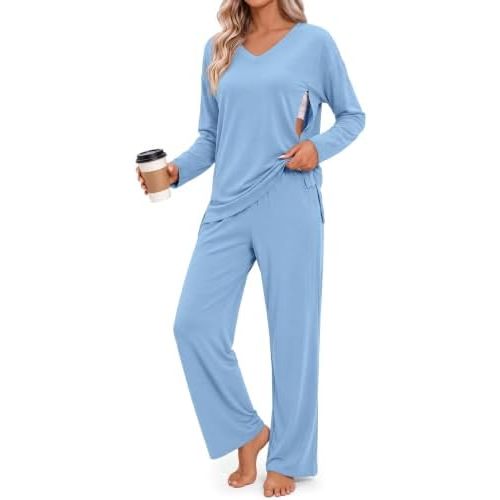 Locoowai 2 Piece Maternity Nursing Pajama Set