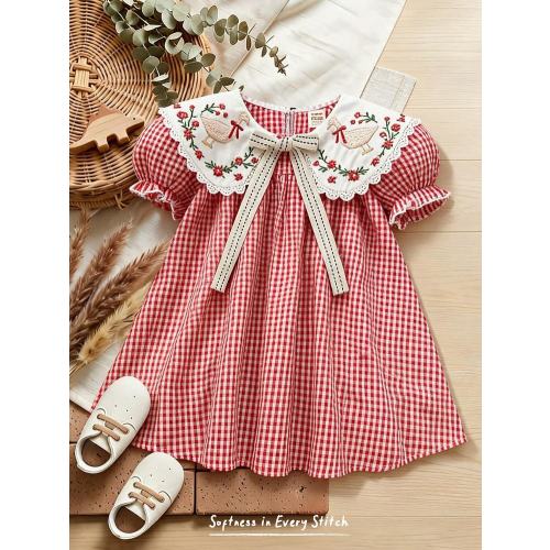 Cozy Pixies Baby Girls' Colorblock Ruffled Collar Plaid Puff Sleeve Casual Cute Dress | SHEIN USA