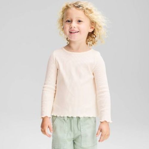 Toddler Girls' Solid Ribbed Long Sleeve T-Shirt - Cat & Jack™ Cream 18M
