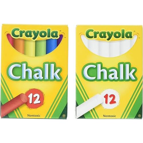 Crayola Non-Toxic White Chalk(12 ct box)and Colored Chalk(12 ct box) Bundle