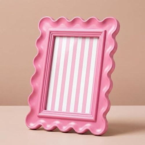Nuanchu 5x7 Inches Wavy Scalloped Picture Frame Bright Pink