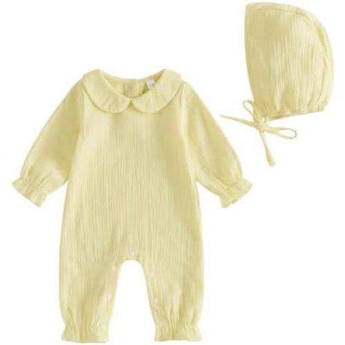 Newborn Coming Home Outfit Girl Baby Muslin Romper with Hat Hospital Set