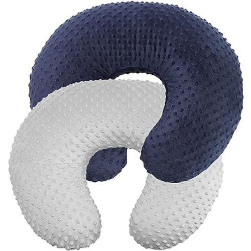 iEvolve Nursing Pillow Cover Breast Feeding Pillow Support Positioner Lounger Cover for Baby Boy Girl(Navyblue&Silver Grey 2Pack)