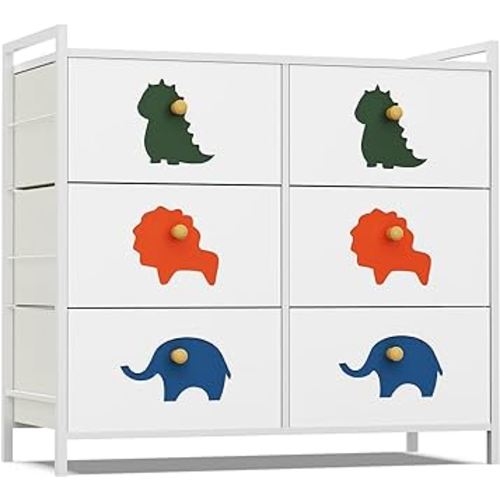 FRAPOW Kids Dresser for Bedroom, Baby Dresser with 6 Fabric Drawers Tall Storage Organizer for Toddler Child with Wood Top Metal Frame for Living Room, Nursery, Closet, Apartment
