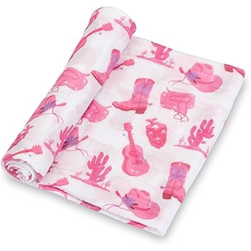 LollyBanks Baby Blanket, 100% Cotton Muslin Swaddle for Baby Girls, Soft and Breathable 47 x 47 Inches Receiving Blanket, Lightweight Newborn Swaddle, Newborn Essentials Must Haves (Lotus Print)