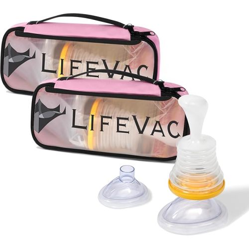 LifeVac Pink Travel Kit 2 Pack - Portable Suction Rescue Device, First Aid Kit for Kids and Adults, Portable Airway Suction Device for Children and Adults