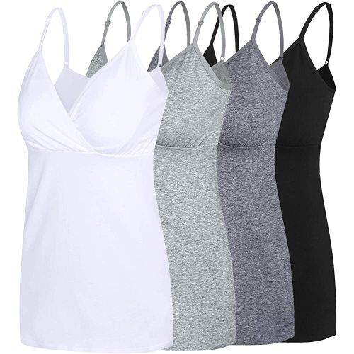 SUIEK Cotton Maternity Nursing Tank Tops Breastfeeding Cami Sleep Shirt