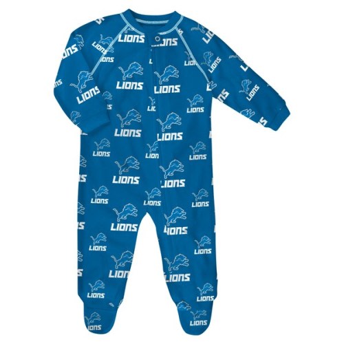 Detroit Lions Newborn & Infant Allover Print Raglan Full-Zip Sleeper - Blue