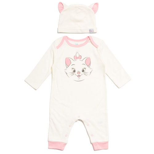Disney Classics Marie Newborn Baby Girls Snap Cosplay Coverall and Hat Newborn to Infant