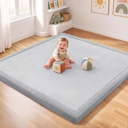 Baby Play Mat, 50x50 Playpen Mat, 1.3" Thick Foam, Light Gray